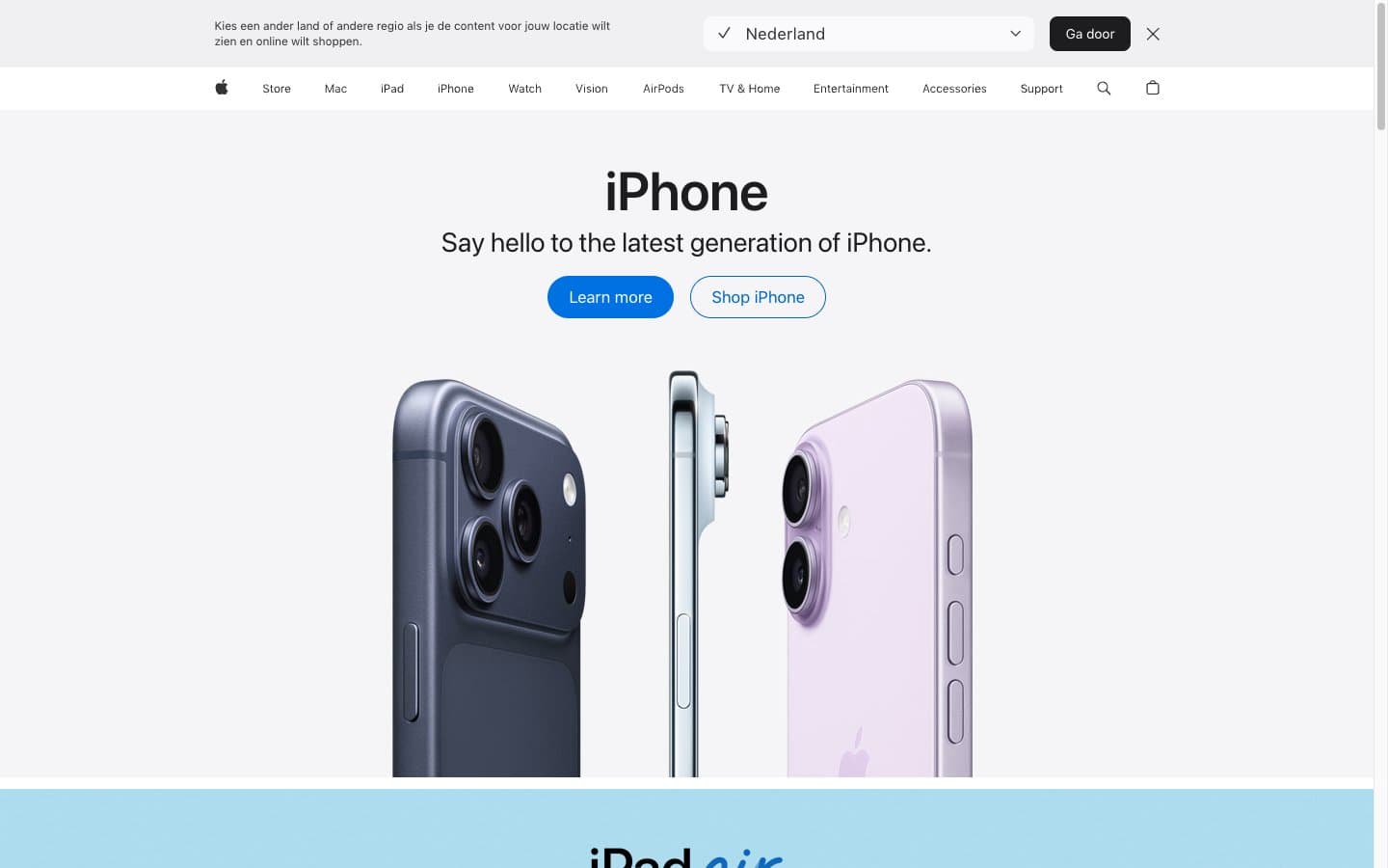 Voorbeeld van een Apple-website